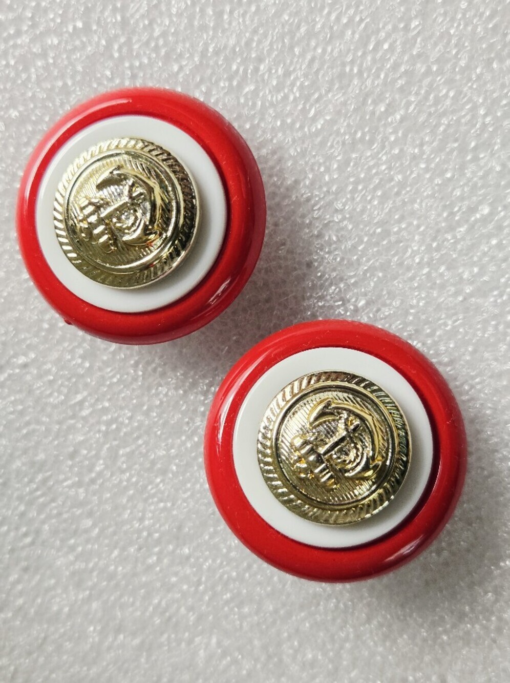 Vintage Red and White Anchor Button Post Earrings